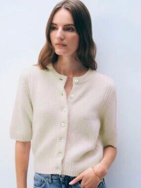 NEW White + Warren Cashmere  Elbow Sleeve Cardigan soft white